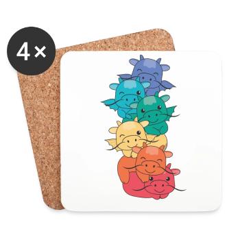 Regenbogen Flag Pride LGBTQ süßer Drache Stapel - Untersetzer (4er-Set) - Weiß - Vorne