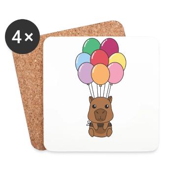 Capybara flies upwards with colorful balloons - Coasters (set of 4) - white - Front