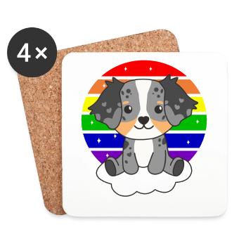 Berger australien arc-en-ciel coloré pour les enfants - Dessous de verre (lot de 4) - blanc - Devant