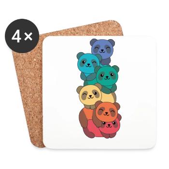 Drapeau arc-en-ciel Pride LGBTQ Mignon Panda Stack - Dessous de verre (lot de 4) - blanc - Devant