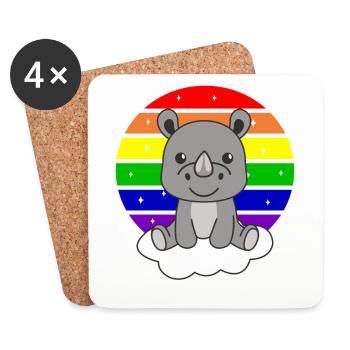 Rhinocéros arc-en-ciel coloré pour enfants mignon rhinocéros - Dessous de verre (lot de 4) - blanc - Devant