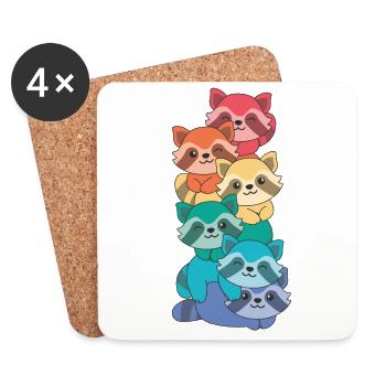 Rainbow Flag Pride LGBTQ Mignon Raccoon Stack - Dessous de verre (lot de 4) - blanc - Devant