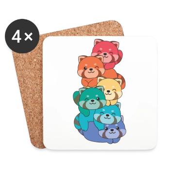 Rainbow Flag Pride LGBTQ Cute Red Panda - Coasters (set of 4) - white - Front