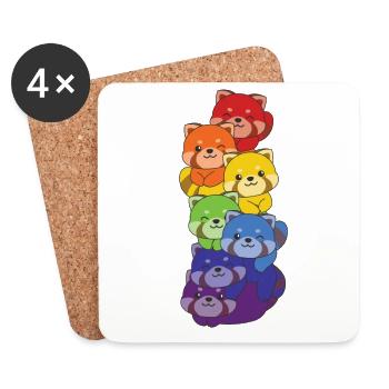Rainbow Flag Pride LGBTQ Cute Red Panda - Coasters (set of 4) - white - Front