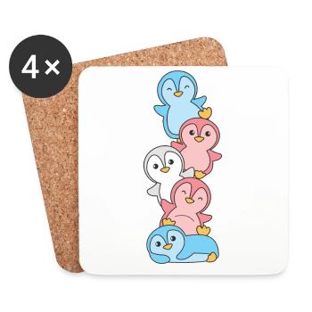 Transgender Flag Pride LGBTQ Cute Penguin Stack - Coasters (set of 4) - white - Front