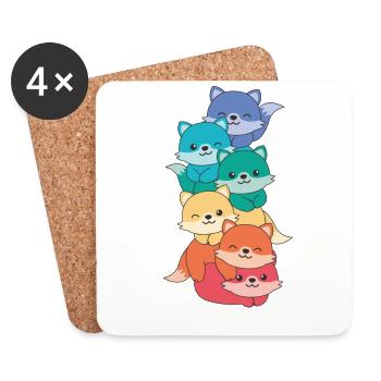 Rainbow Flag Pride LGBTQ Mignon Fox Stack - Dessous de verre (lot de 4) - blanc - Devant
