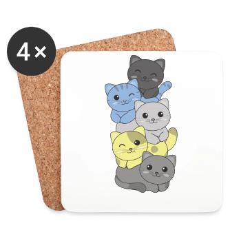 Periboy Flag Pride LGBTQ Cute Cat Stack - Coasters (set of 4) - white - Front