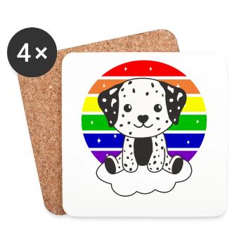 Arc-en-ciel coloré dalmate pour enfants chien mignon - Dessous de verre (lot de 4) - blanc - Devant