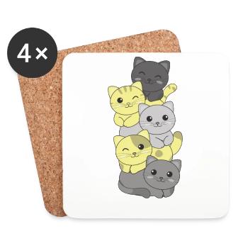 Perigender Flag Pride LGBTQ Cute Cat Stack - Dessous de verre (lot de 4) - blanc - Devant