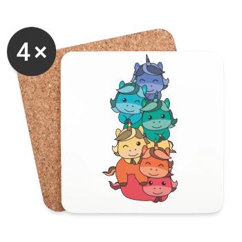 Regenbogen Flag Pride LGBTQ süßer Einhorn Stapel - Untersetzer (4er-Set) - Weiß - Vorne