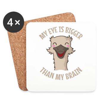 Mon œil est plus gros que mon cerveau Oiseau autruche - Dessous de verre (lot de 4) - blanc - Devant