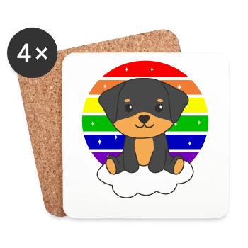 Rottweiler colorful rainbow for kids cute dog - Coasters (set of 4) - white - Front