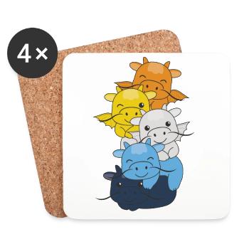 Aroace Flag Pride LGBTQ Mignon Dragon Stack - Dessous de verre (lot de 4) - blanc - Devant