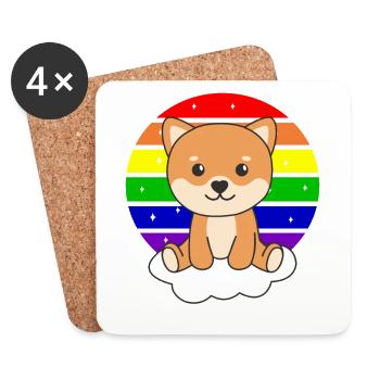 Shiba Inu arc-en-ciel coloré pour les enfants chien mignon - Dessous de verre (lot de 4) - blanc - Devant