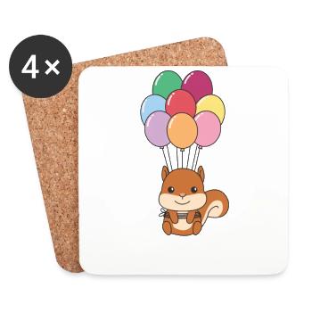 Squirrel flies after with colorful balloons - Coasters (set of 4) - white - Front