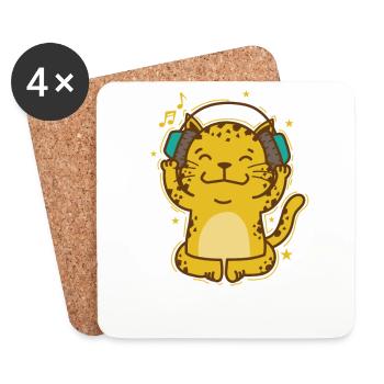 Leopard hört Musik mit Kopfhörer Raubkatze - Untersetzer (4er-Set) - Weiß - Vorne