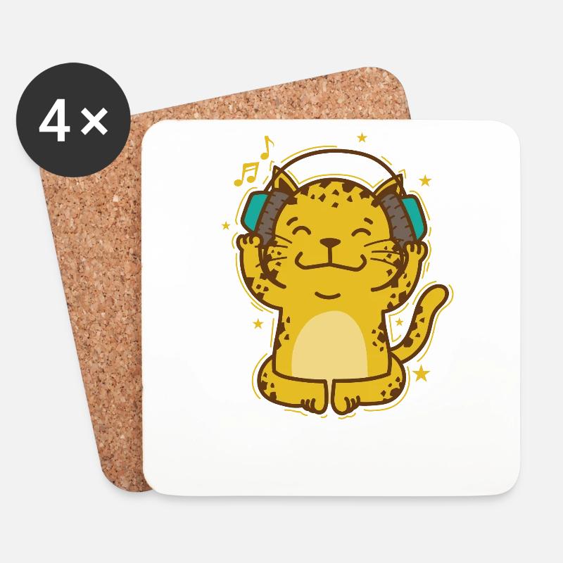 Leopard hört Musik mit Kopfhörer Raubkatze - Untersetzer (4er-Set) - Weiß