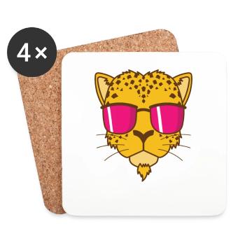 cooler Leopard mit Sonnenbrille Raubkatze - Untersetzer (4er-Set) - Weiß - Vorne