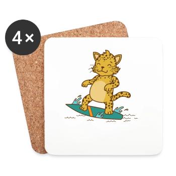 Leopard auf dem Surfbrett Raubkatze Raubtier - Untersetzer (4er-Set) - Weiß - Vorne
