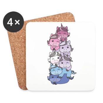 Bigender Flag Pride LGBTQ süßer Einhorn Stapel - Untersetzer (4er-Set) - Weiß - Vorne