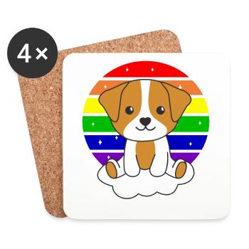 Jack Russell arc-en-ciel coloré pour chiens d’enfants - Dessous de verre (lot de 4) - blanc - Devant