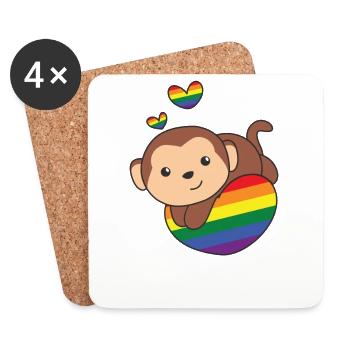 Rainbow Flag Pride LGBTQ Cute Monkey Love - Coasters (set of 4) - white - Front
