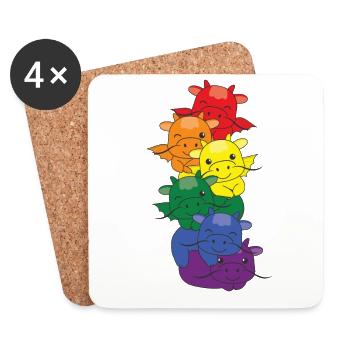 Regenbogen Flag Pride LGBTQ süßer Drache Stapel - Untersetzer (4er-Set) - Weiß - Vorne