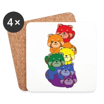 Rainbow Flag Pride LGBTQ Cute Red Panda - Coasters (set of 4) - white - Front