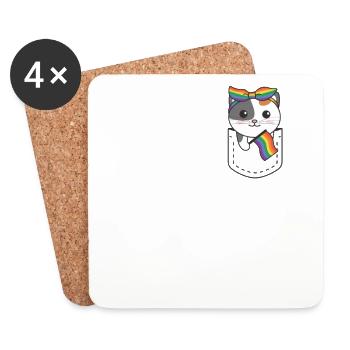 Regenbogen Katze Flag Pride LGBTQ süße Katzen - Untersetzer (4er-Set) - Weiß - Vorne