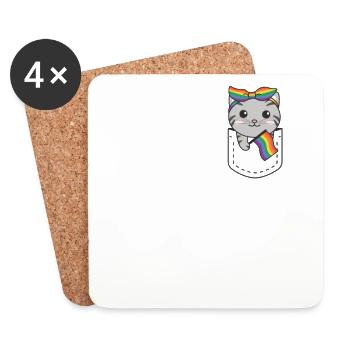 Regenbogen Katze Flag Pride LGBTQ süße Katzen - Untersetzer (4er-Set) - Weiß - Vorne