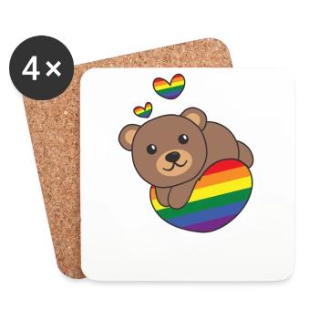 Rainbow Flag Pride LGBTQ Mignon Ours Amour - Dessous de verre (lot de 4) - blanc - Devant
