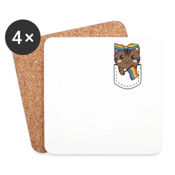 Regenbogen Katze Flag Pride LGBTQ süße Katzen - Untersetzer (4er-Set) - Weiß - Vorne