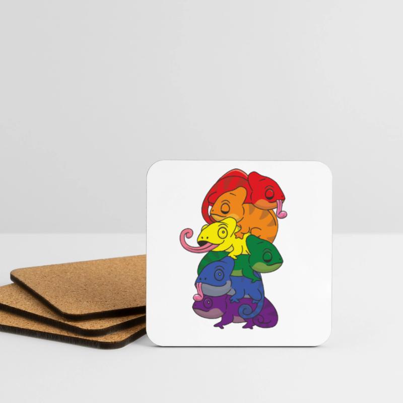 Drapeau arc-en-ciel Pride LGBTQ Mignon Caméléon Stack Dessous de verre (lot de 4)