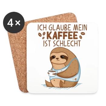 Kaffee Faultier Spruch mein Kaffee ist schlecht - Untersetzer (4er-Set) - Weiß - Vorne