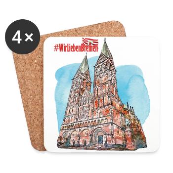 Wir Lieben Bremen (Bremer Dom) - Untersetzer (4er-Set) - Weiß - Vorne
