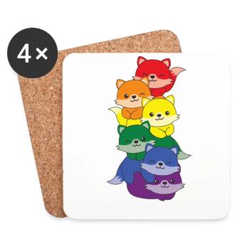 Rainbow Flag Pride LGBTQ Mignon Fox Stack - Dessous de verre (lot de 4) - blanc - Devant
