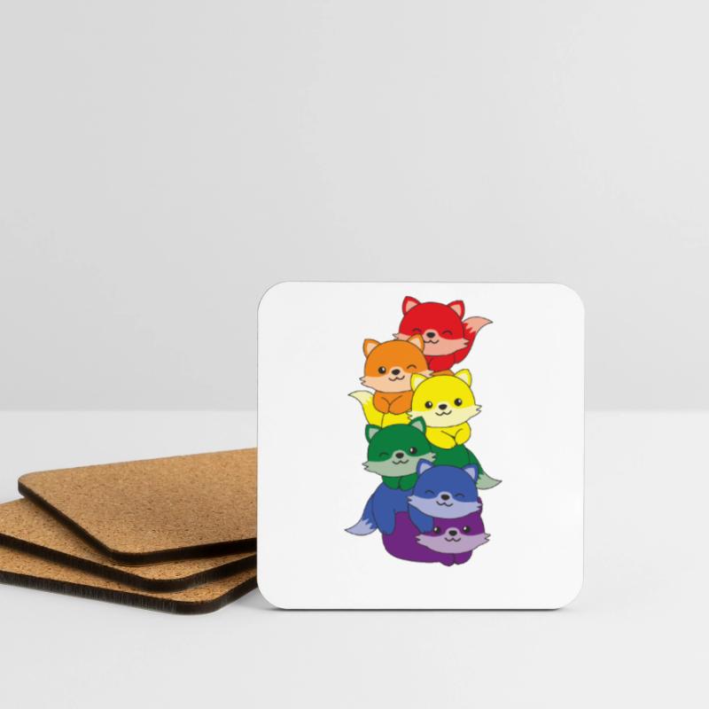 Rainbow Flag Pride LGBTQ Mignon Fox Stack Dessous de verre (lot de 4)