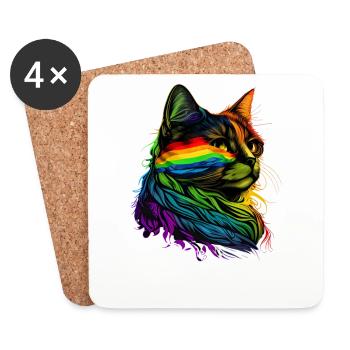 Rainbow Flag Gay Pride LGBTQ Katzen süße Katze - Untersetzer (4er-Set) - Weiß - Vorne