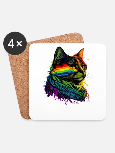 Rainbow Flag Gay Pride LGBTQ Katzen süße Katze - Untersetzer (4er-Set) - Weiß