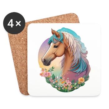 Cheval aux couleurs pastel poney en aquarelle sport équestre - Dessous de verre (lot de 4) - blanc - Devant
