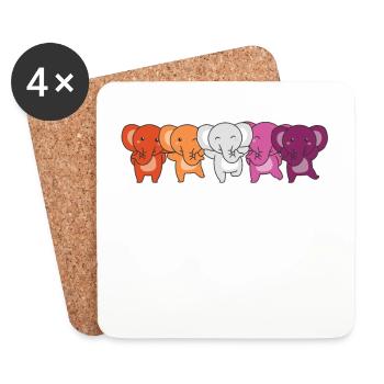 Lesbian Flag Pride LGBTQ Cute Elephant - Coasters (set of 4) - white - Front