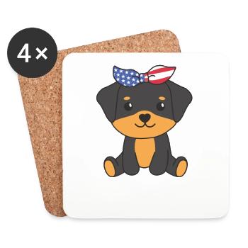4 juillet American Rottweiler for Kids USA - Dessous de verre (lot de 4) - blanc - Devant