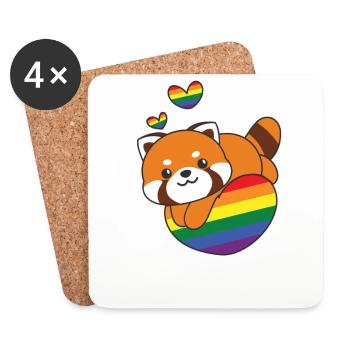 Rainbow Flag Pride LGBTQ Cute Red Panda Love - Coasters (set of 4) - white - Front
