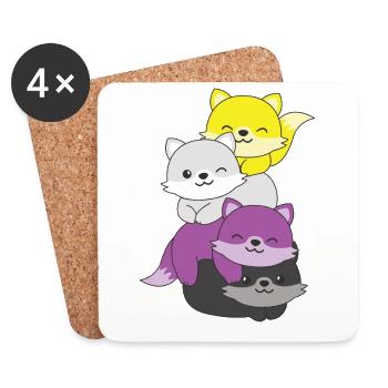 Nonbinary Flag Pride LGBTQ Cute Fox Stack - Coasters (set of 4) - white - Front