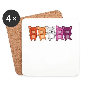 Lesbian Flag Pride LGBTQ Cute Pig - Dessous de verre (lot de 4) - blanc - Devant