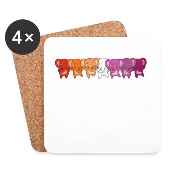 Lesbian Flag Pride LGBTQ Cute Elephant - Coasters (set of 4) - white - Front
