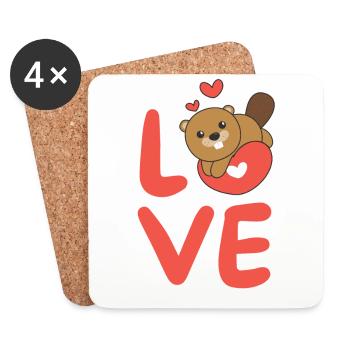 Castors pour la Saint-Valentin Animaux mignons Cœurs Amour - Dessous de verre (lot de 4) - blanc - Devant