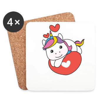 Licorne pour la Saint-Valentin Mignons animaux Cœurs - Dessous de verre (lot de 4) - blanc - Devant