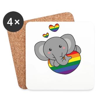 Rainbow Flag Pride LGBTQ Mignon éléphant Amour - Dessous de verre (lot de 4) - blanc - Devant