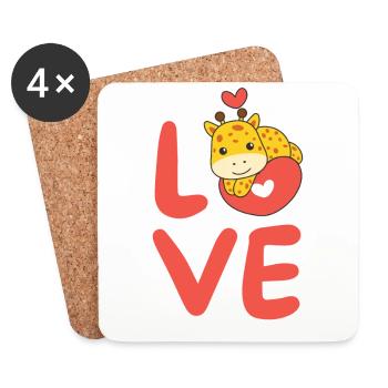 Girafe pour la Saint-Valentin Animaux mignons Cœurs Amour - Dessous de verre (lot de 4) - blanc - Devant